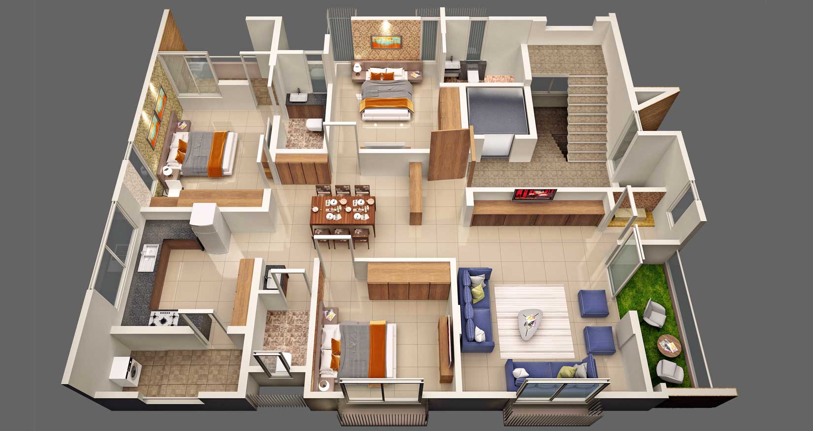 3d Elevation Plan Om Ganesh Constructions